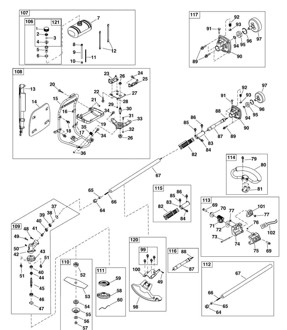Shaft Group Diagram and Parts List for 1697284-A-BP33  Briggs and Stratton Brush Cutter